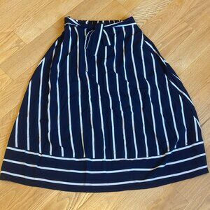 Emery Rose Navy Striped A-Line Midi Skirt Size L